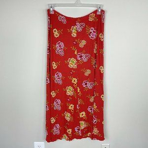 Gudrun Sjoden Red Floral Maxi Skirt Size XL